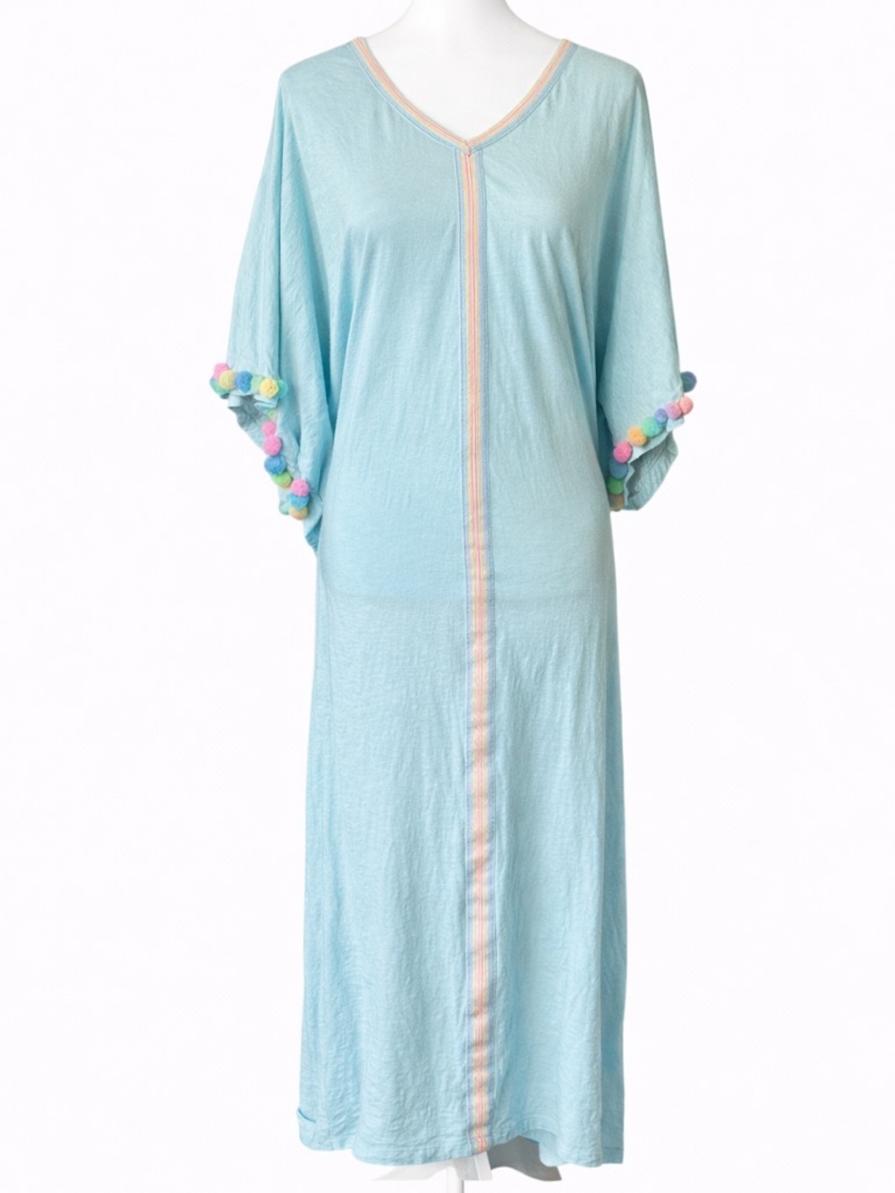 Stephanie Gottlieb X Pitusia Light Blue Maxi Dress with Pom Pom Sleeves